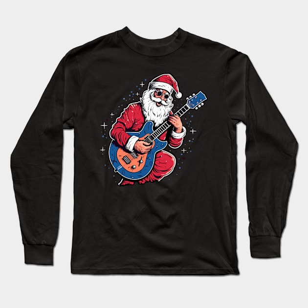 Christmas Guitar Gift Santa Claus Guitarist Funny Guitar Long Sleeve T-Shirt by KsuAnn